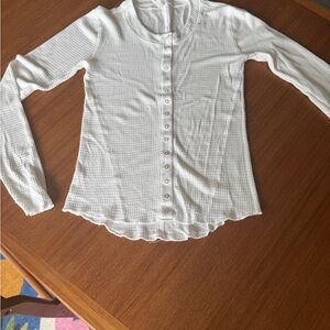 Free People Waffle Knit Rose Gold Snap-Front Long Sleeve Top